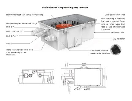 SEAFLO Shower Sump System pump - 600GPH - 12V